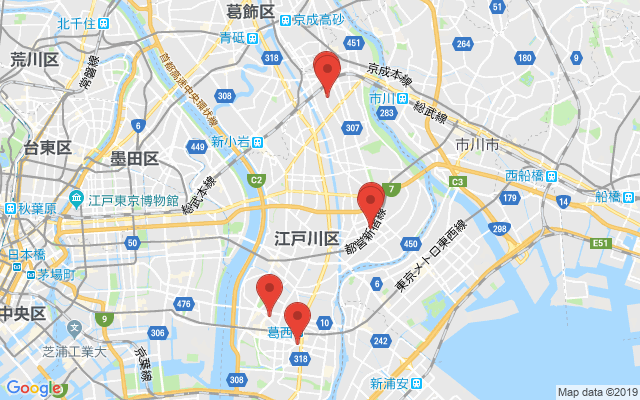 江戸川区の保険相談窓口のマップ
